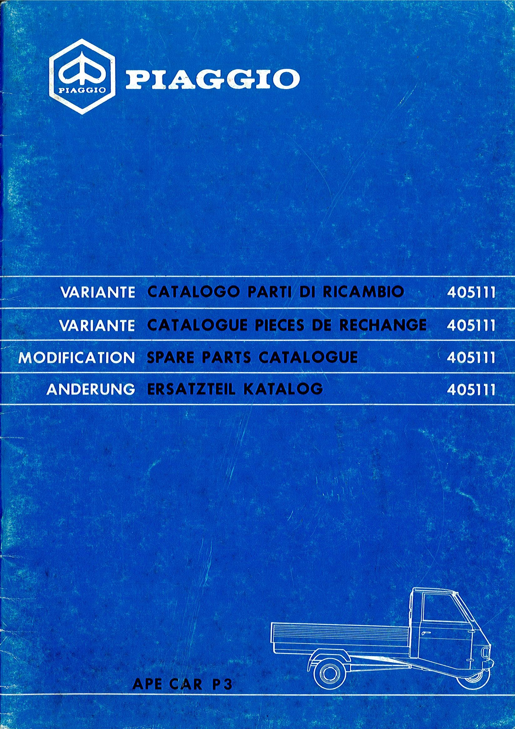 Catalogue of Spare Parts Piaggio Ape, Apecar, Vespacar P2 et